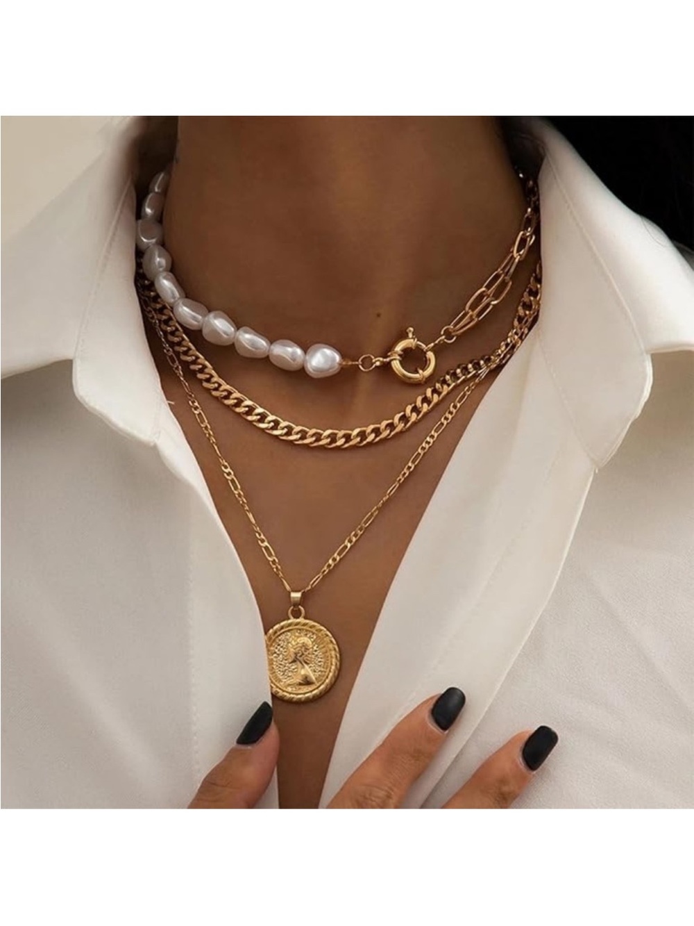 24k Gold Plated Boho Coin Layered Necklace new